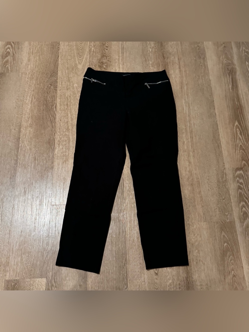 Adrienne Vittadini Black Straight-Leg Women's Pants with Zip Detail